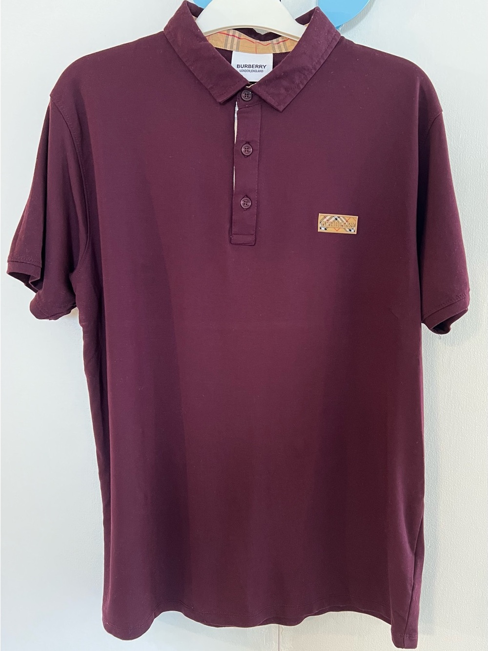 Burberry Men’s Burgundy Polo with Icon Plaque